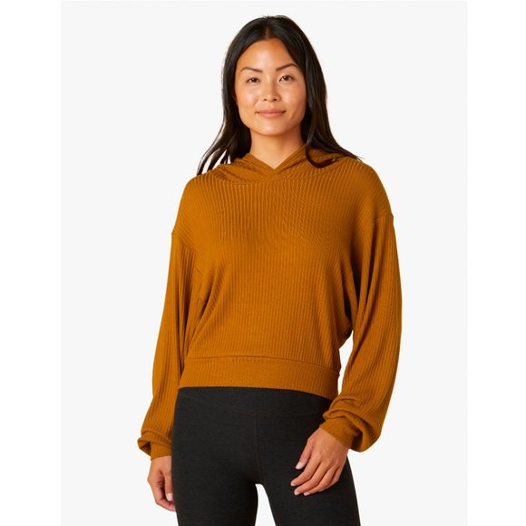 Beyond Yoga Tops - NWT beyond yoga luxe knit cropped hoodie in clove brown